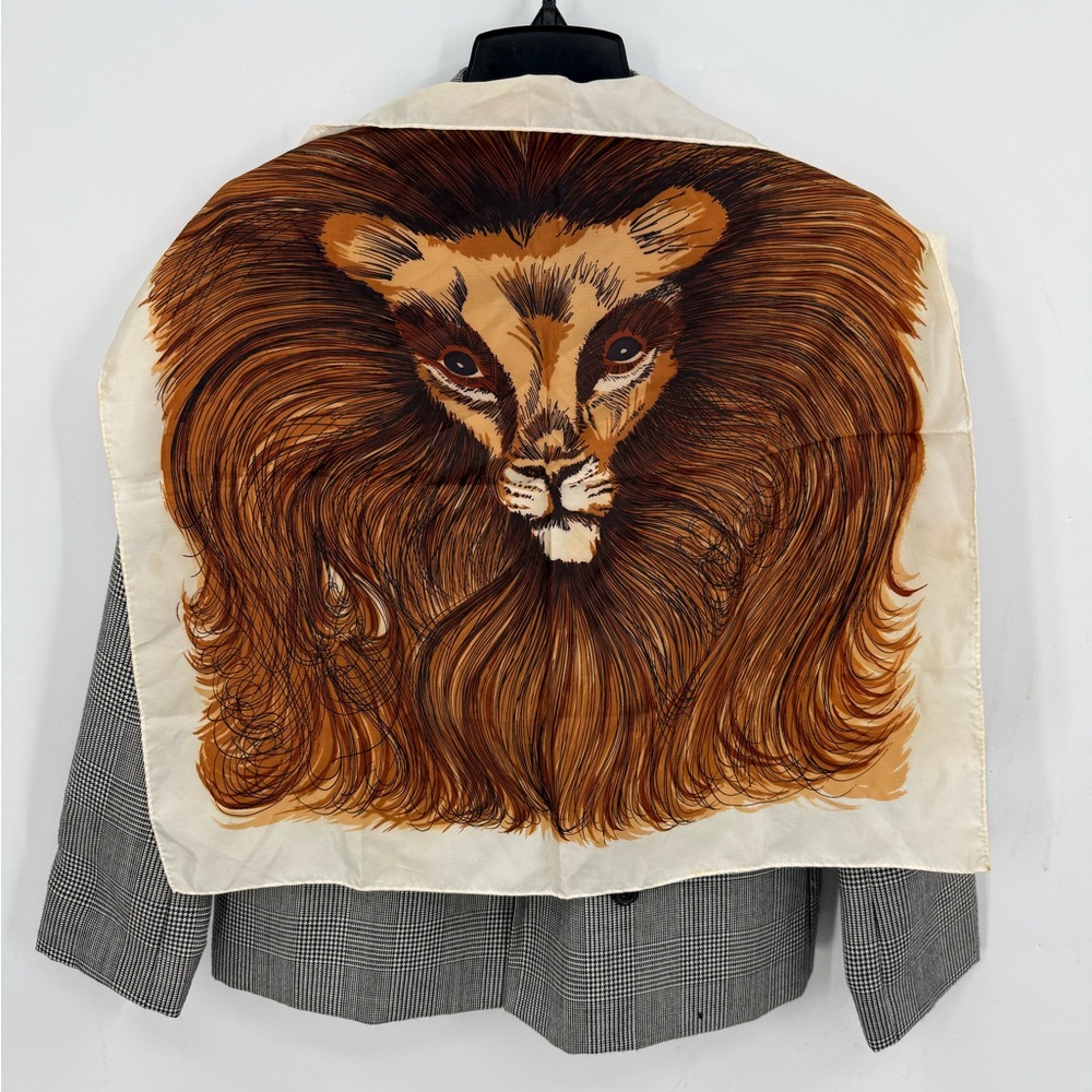 Vintage Glentex Lion Print Scarf in Brown and Cream OS